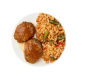 Мясные котлеты с рисом и овощами