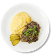 Бефстроганов из говядины в сливках с картофельным пюре